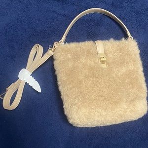 Fleece turn lock purse with crossbody strap